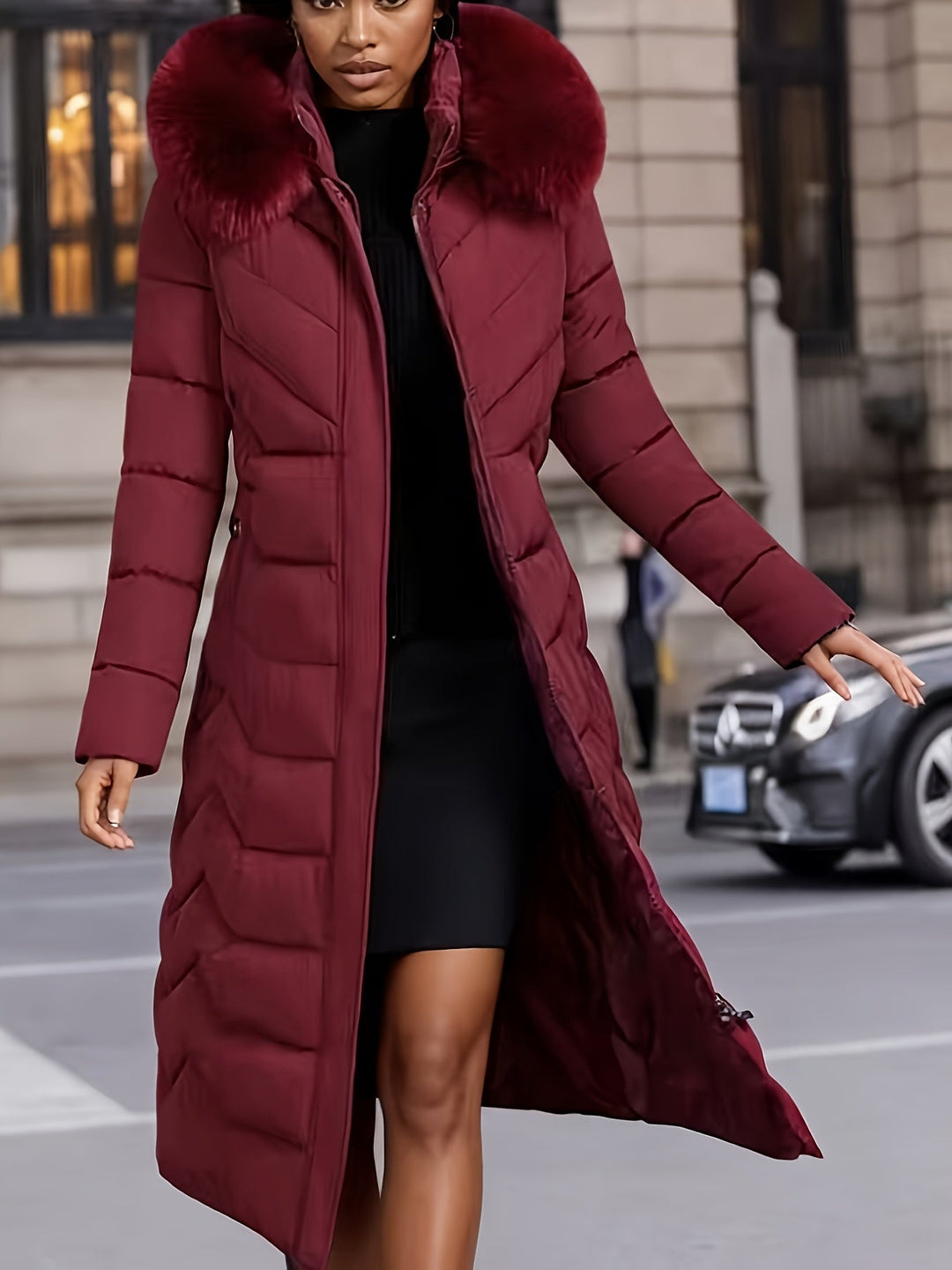 Perrine™ | Faux-Fur Collar Long Puffer Coat