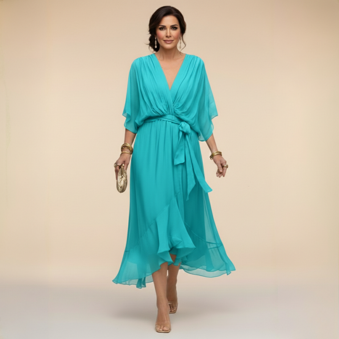 MONICA™ – Flowing Chiffon V-Neck Dress