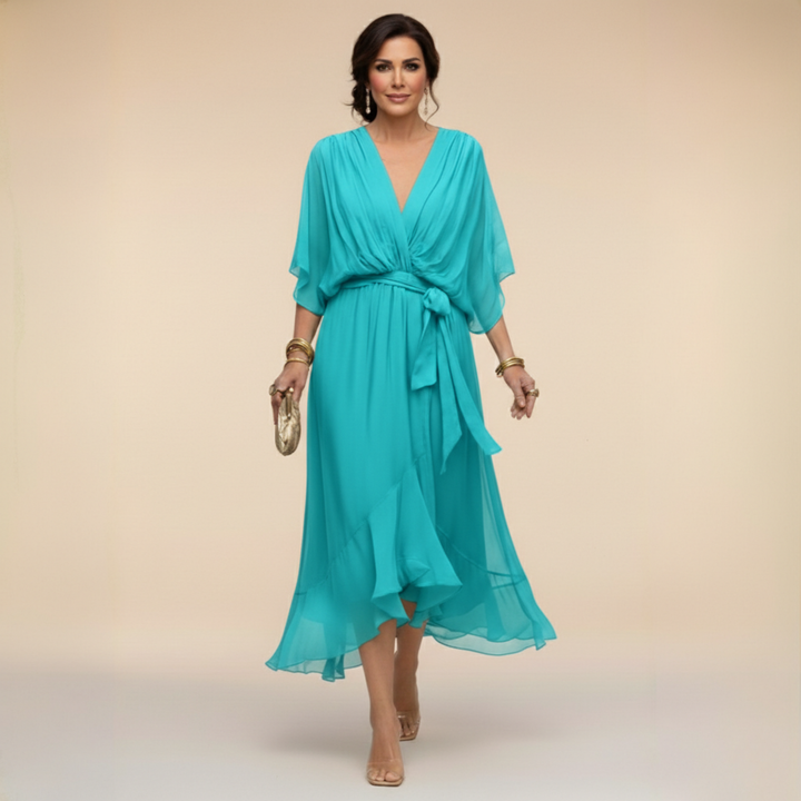 MONICA™ – Flowing Chiffon V-Neck Dress