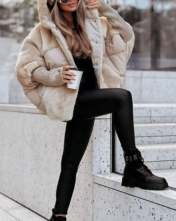 Saffron™ | Faux-Fur Panel Ribbed-Cuff Hooded Puffer Jacket