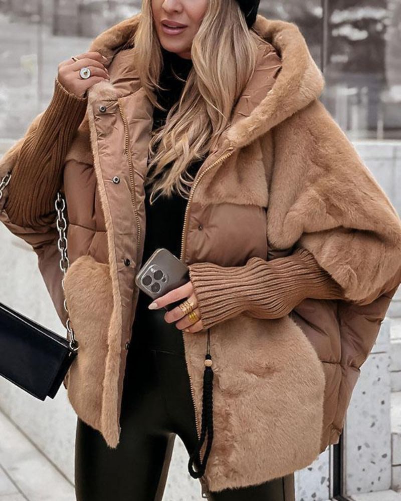 Saffron™ | Faux-Fur Panel Ribbed-Cuff Hooded Puffer Jacket