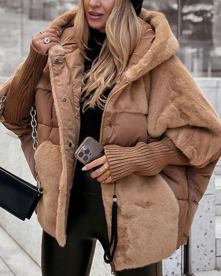 Saffron™ | Faux-Fur Panel Ribbed-Cuff Hooded Puffer Jacket
