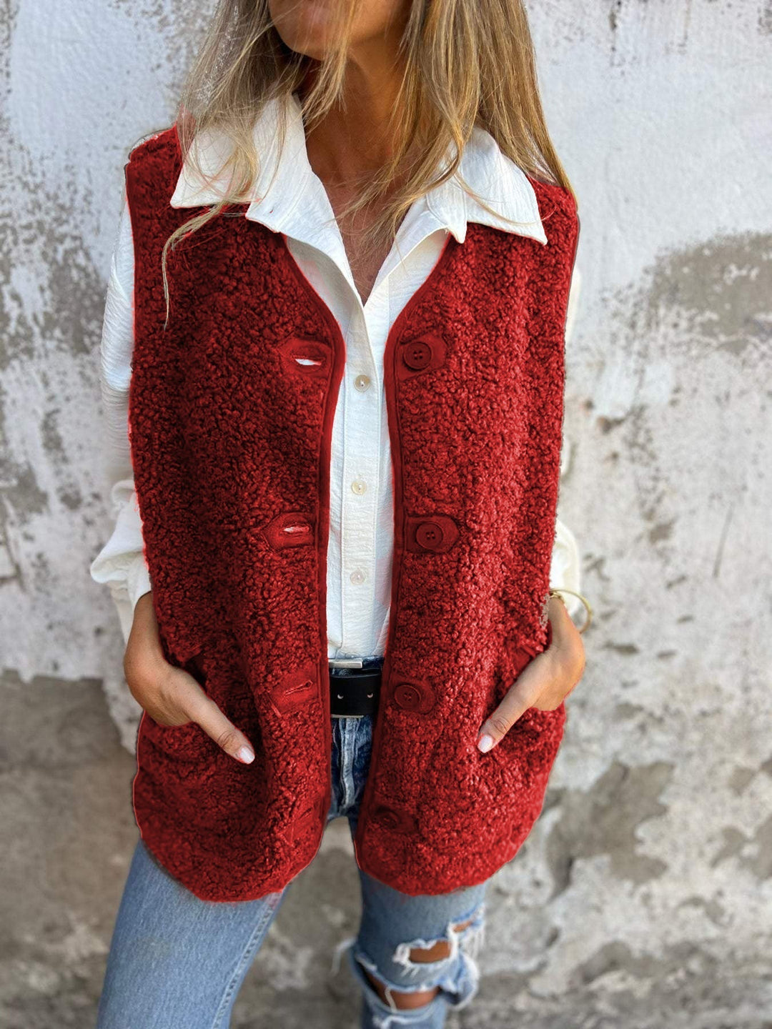 Ella™ | Teddy sherpa fleece button-front jacket