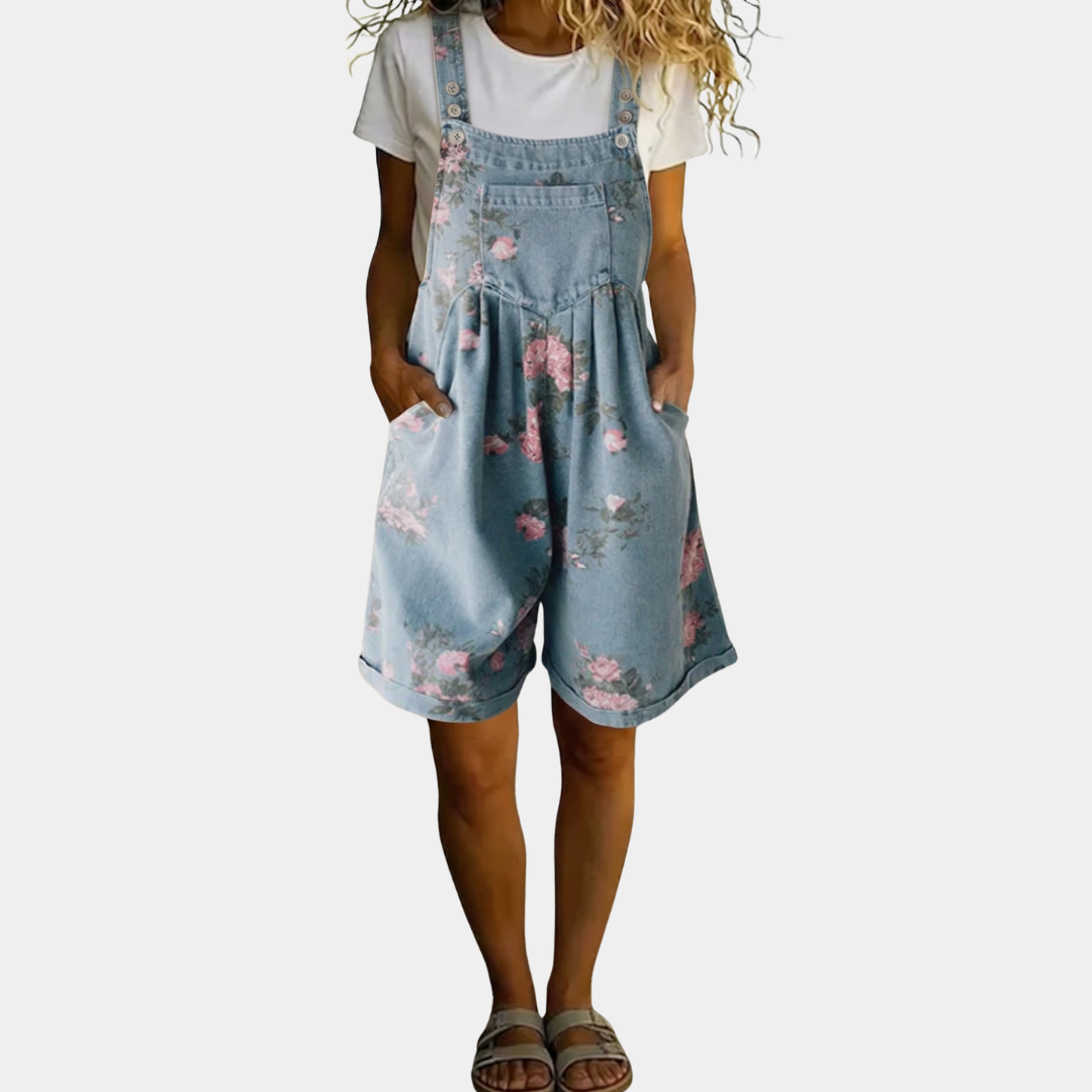 Judy | Vintage Washed Soft Cotton Denim Floral Overalls