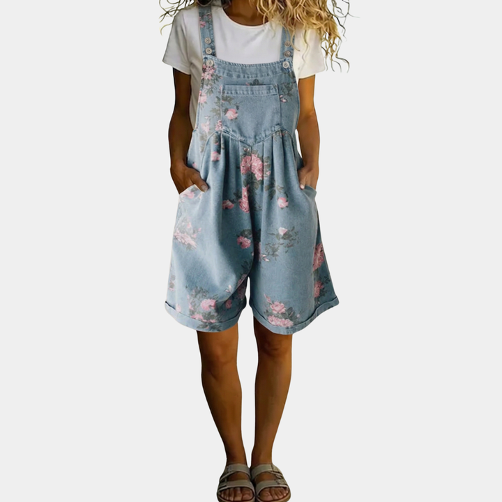 Judy | Vintage Washed Soft Cotton Denim Floral Overalls