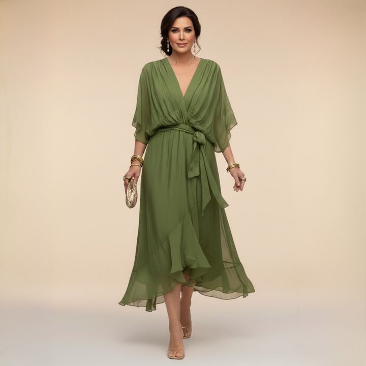 MONICA™ – Flowing Chiffon V-Neck Dress