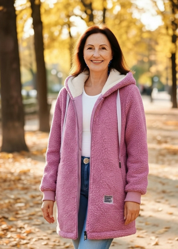 Rima™ | Zip-Front Drawstring Hooded Teddy Coat