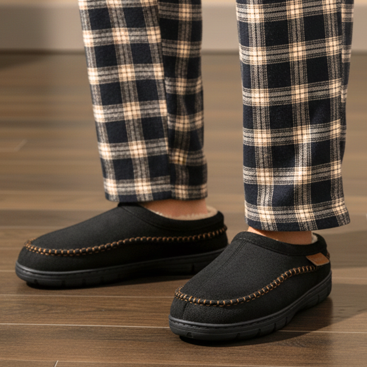 Corwin™ | Faux-fur lined suede clog slippers