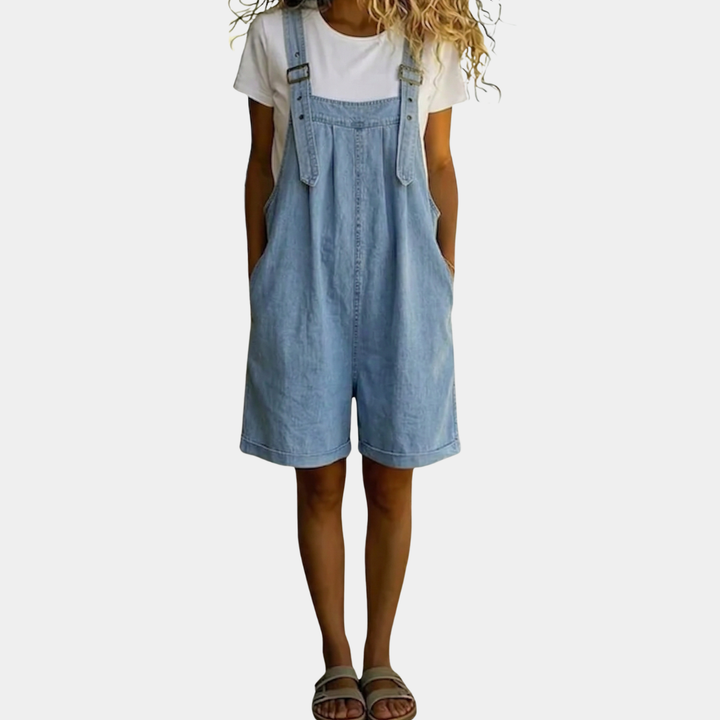 Clara | Light Blue Vintage Washed Soft Cotton Denim Overalls