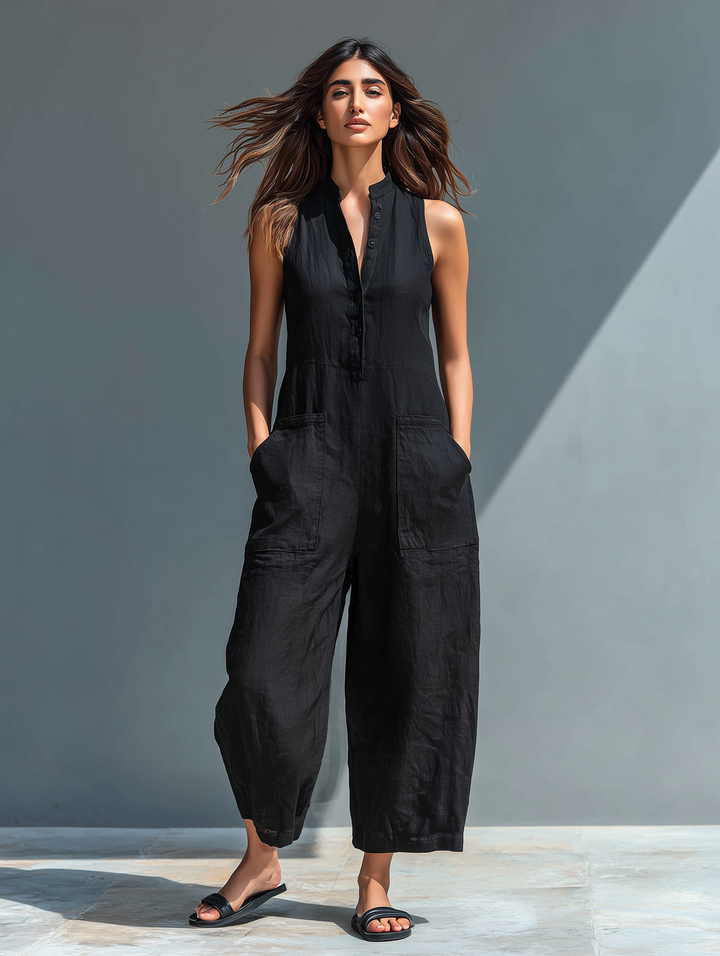 ELOISE™ – Linen Blend Sleeveless Jumpsuit