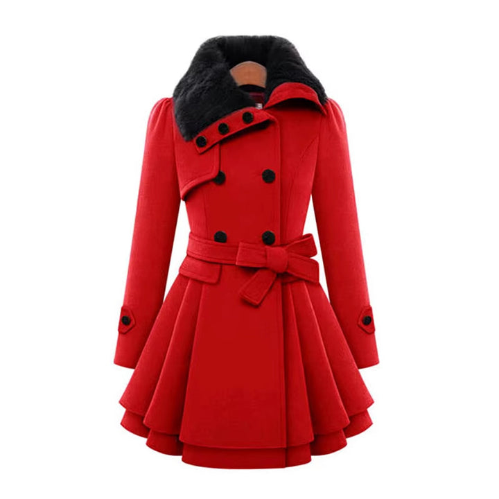 Cordelia™ | Faux-fur collar belted fit-and-flare coat