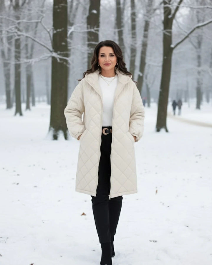 Calista™ | Quilted Zip-Front Hooded Longline Puffer Coat Plus-Size