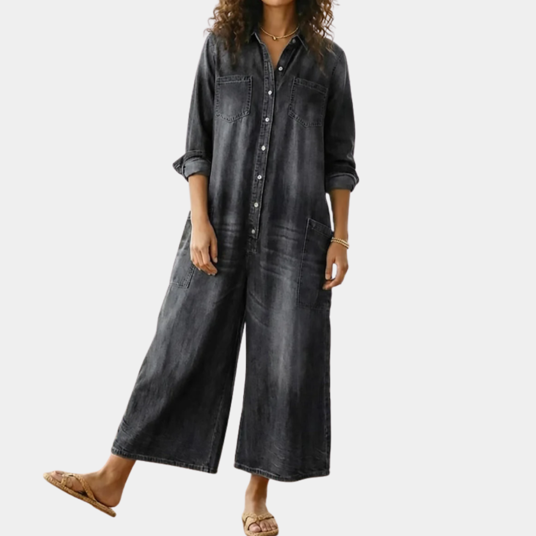 Diana | Vintage Soft Washed Cotton Denim Button Jumpsuit