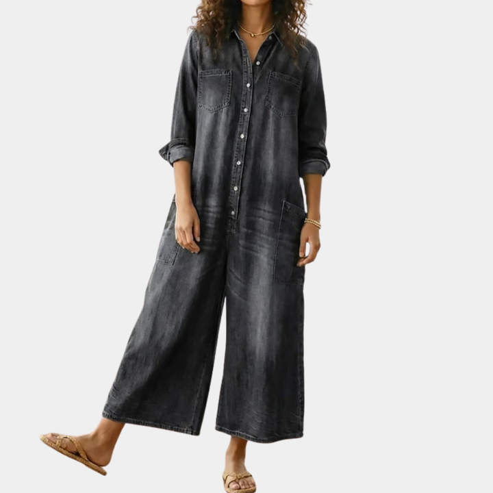 Diana | Vintage Soft Washed Cotton Denim Button Jumpsuit