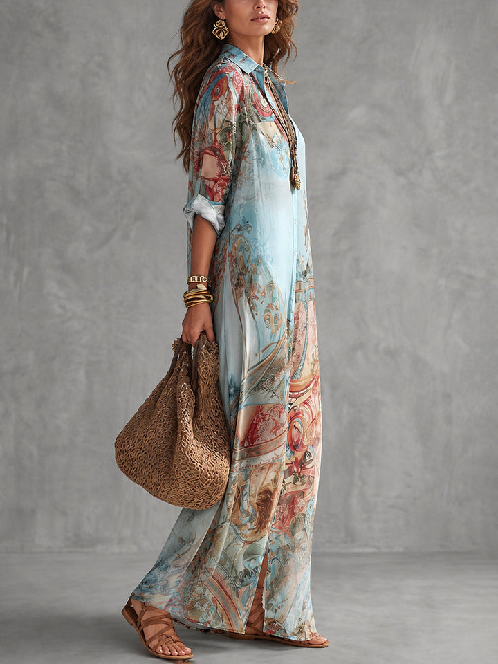 Sofia | Printed Boho Maxi Shirt Dress