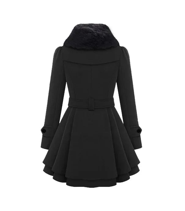 Cordelia™ | Faux-fur collar belted fit-and-flare coat