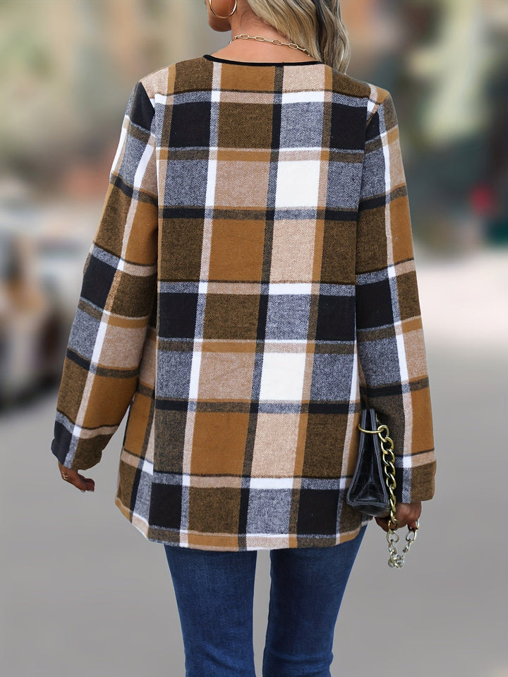 Yousra™ | Plaid Open-Front Waterfall Cardigan