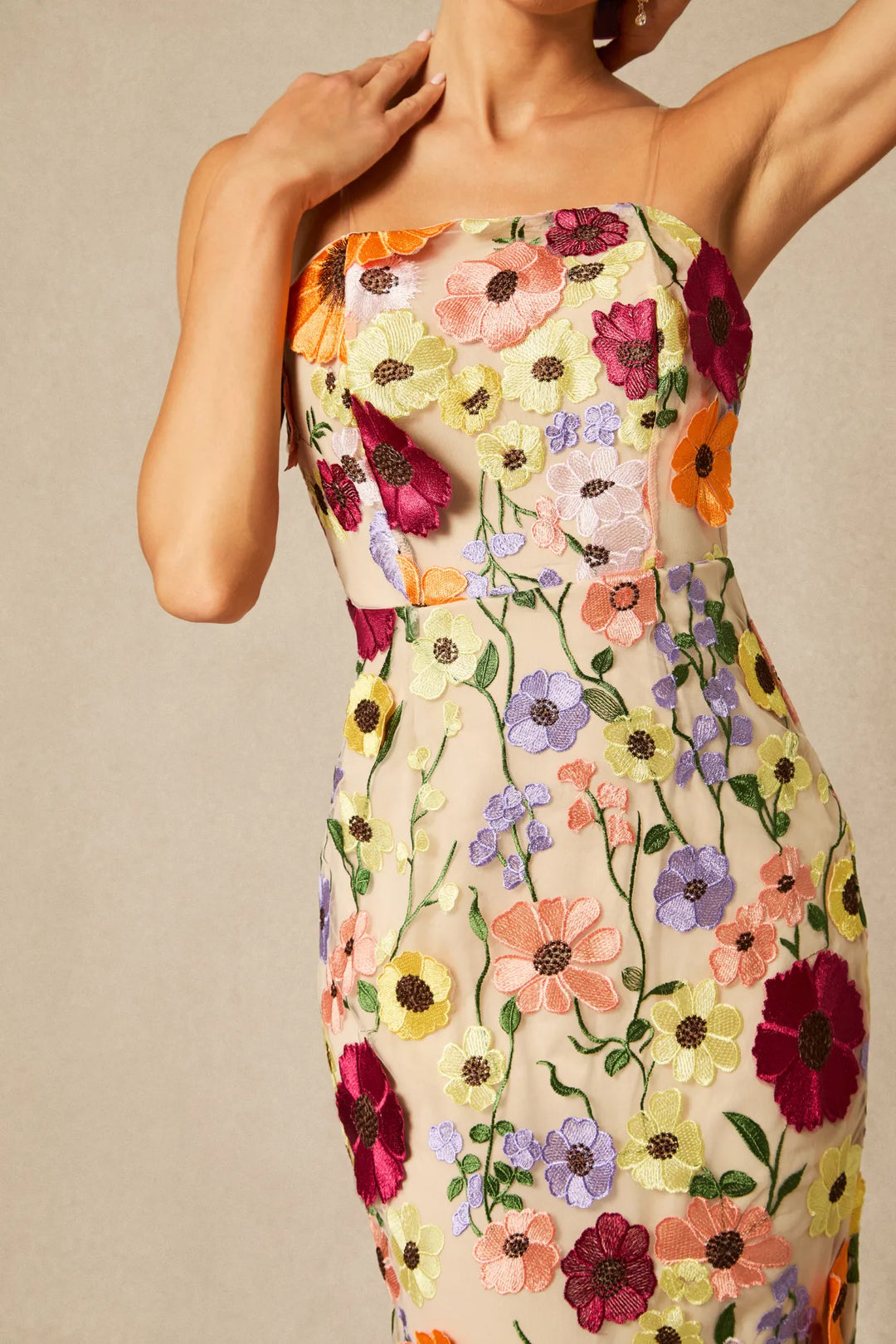 SERAPHINA™ – Strapless Lace Midi Dress