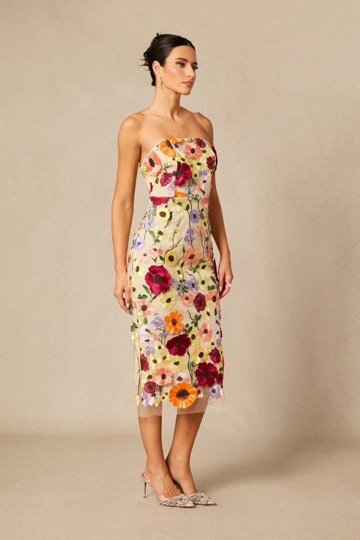 SERAPHINA™ – Strapless Lace Midi Dress