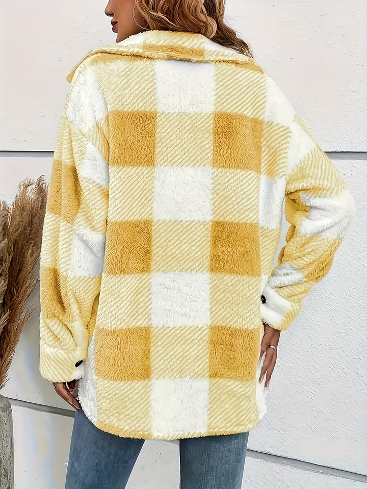Lilou™ | Fleece Plaid Button-Up Shacket Jacket