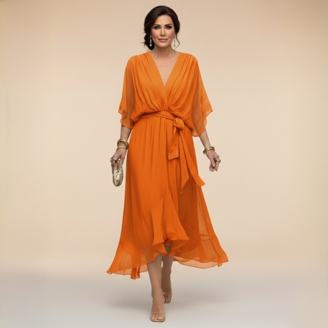 MONICA™ – Flowing Chiffon V-Neck Dress