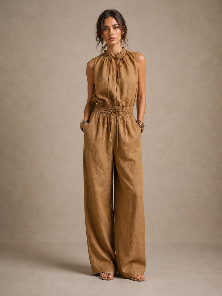 Zenaide Camel Wide-Leg Jumpsuit