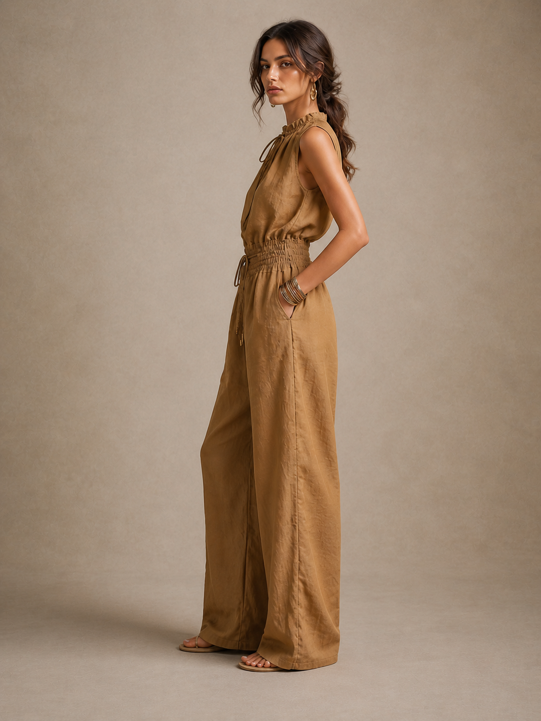 Zenaide Camel Wide-Leg Jumpsuit