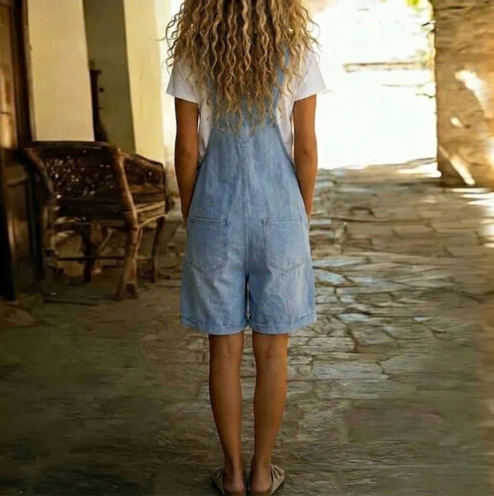Clara | Light Blue Vintage Washed Soft Cotton Denim Overalls