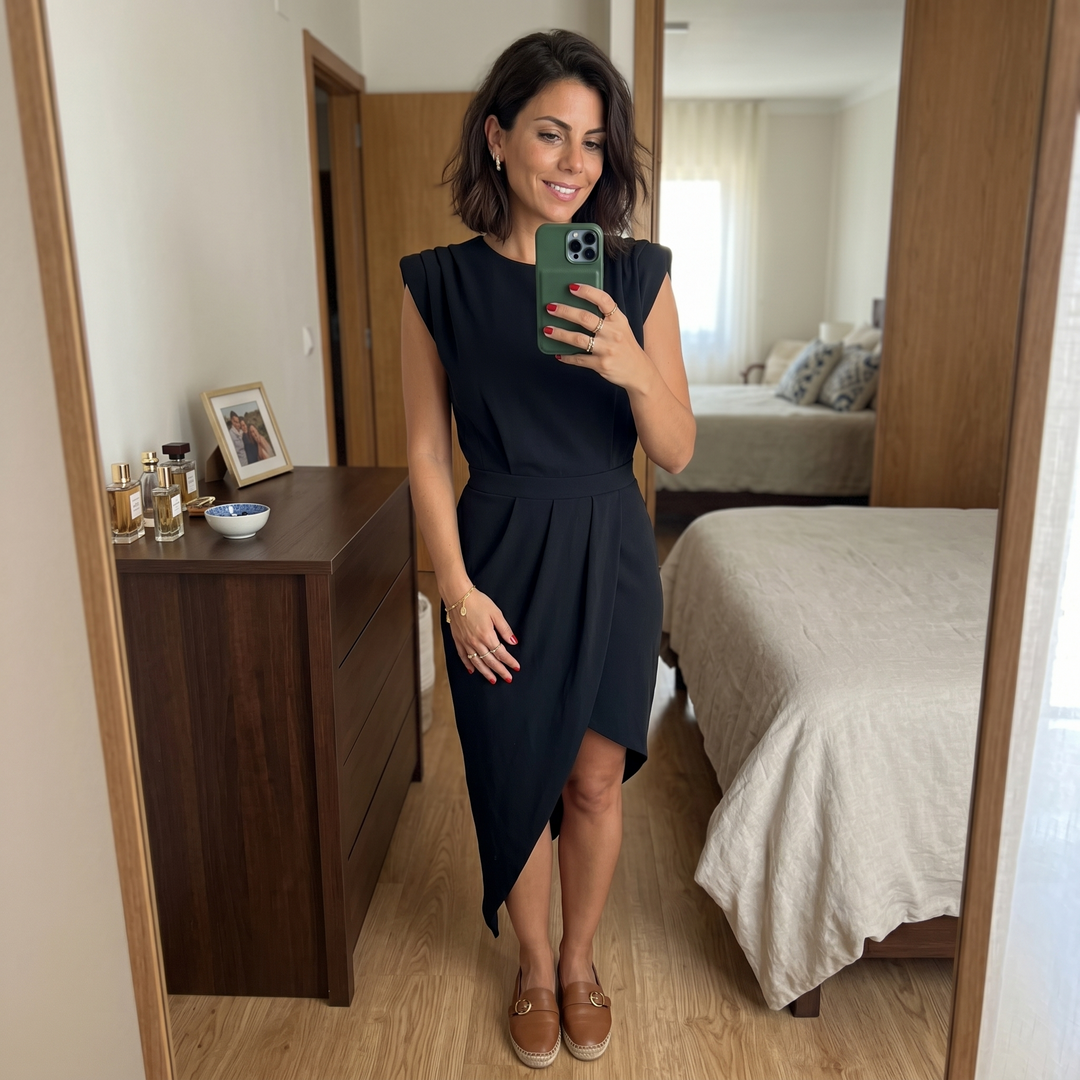 AURORA™ – Asymmetric Elegance Midi Dress