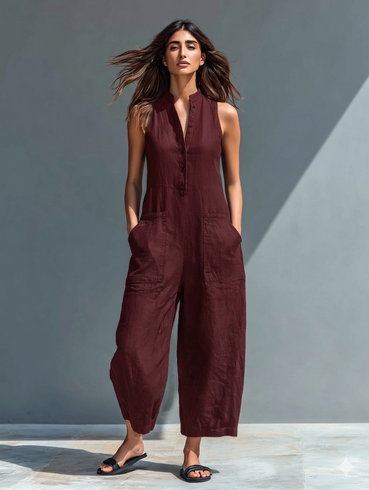 ELOISE™ – Linen Blend Sleeveless Jumpsuit