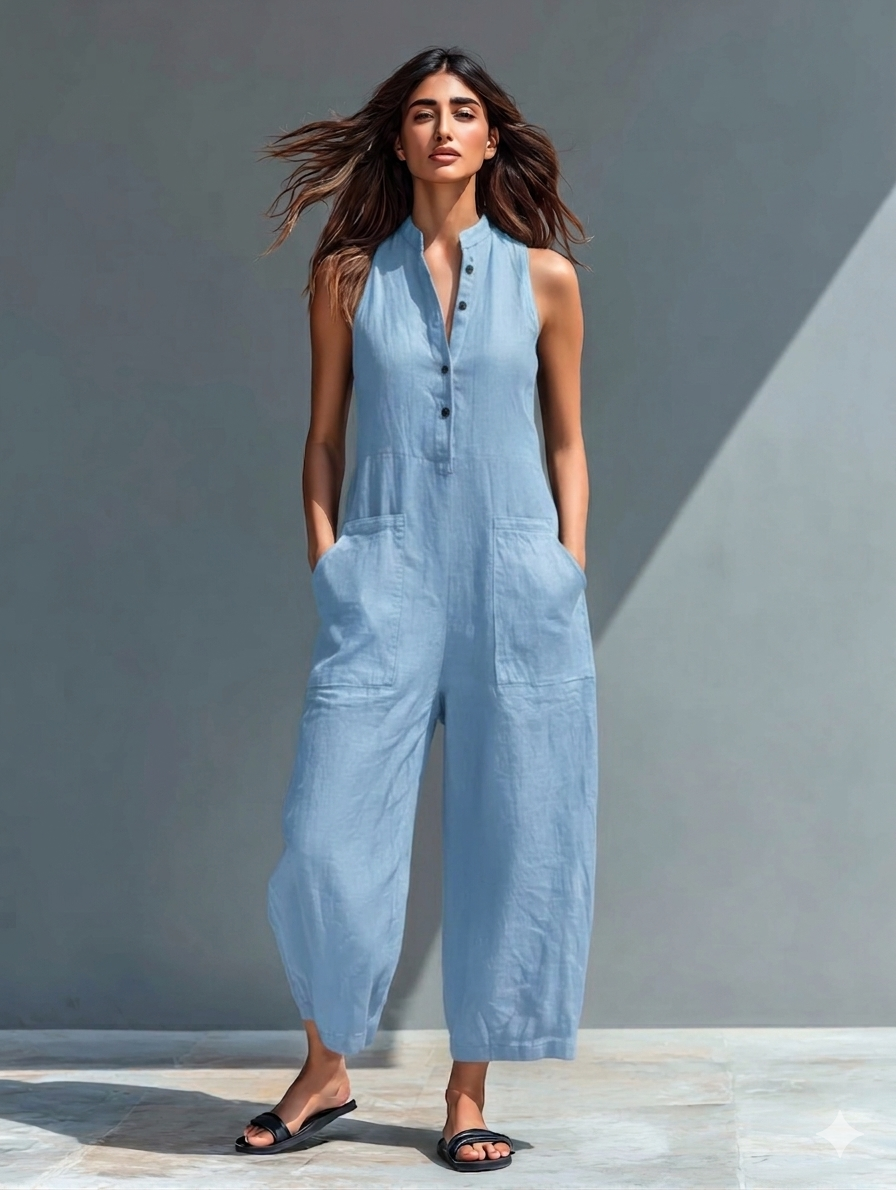 ELOISE™ – Linen Blend Sleeveless Jumpsuit