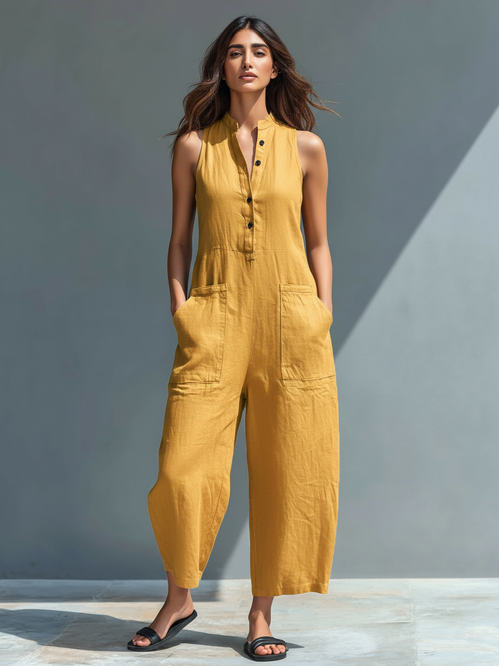 ELOISE™ – Linen Blend Sleeveless Jumpsuit