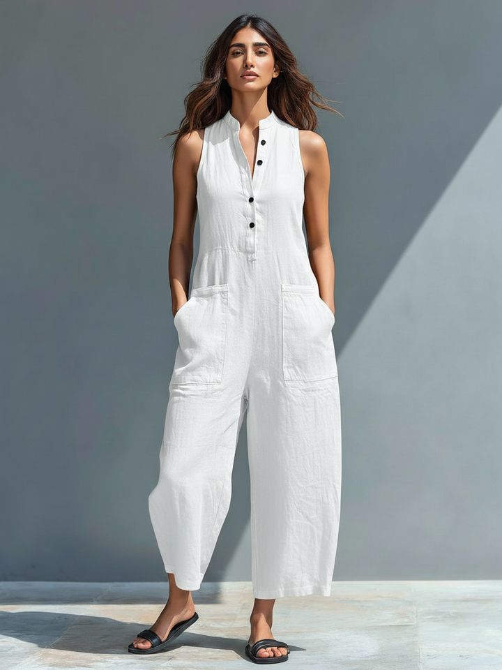 ELOISE™ – Linen Blend Sleeveless Jumpsuit