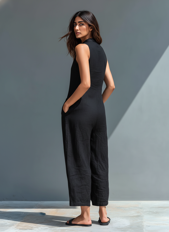 ELOISE™ – Linen Blend Sleeveless Jumpsuit