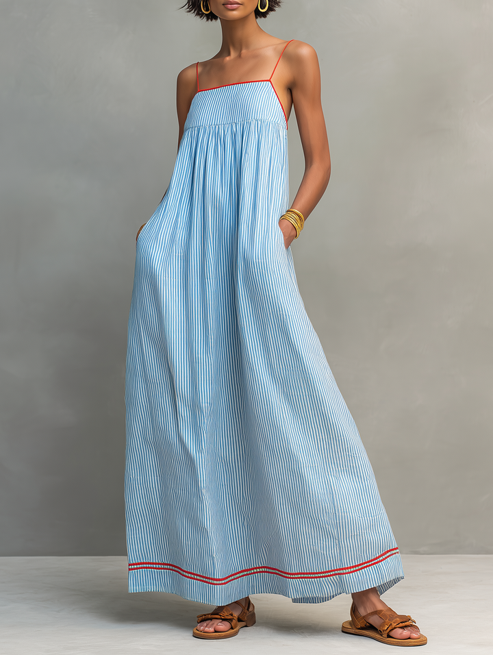 Navando | Sleeveless Striped Casual Maxi Dress