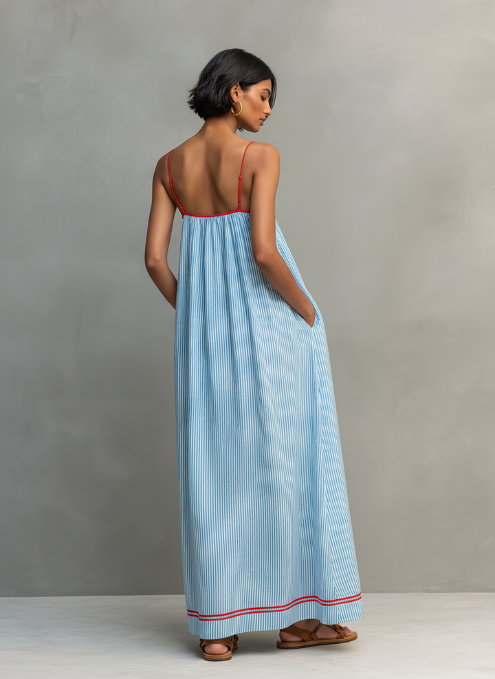 Navando | Sleeveless Striped Casual Maxi Dress