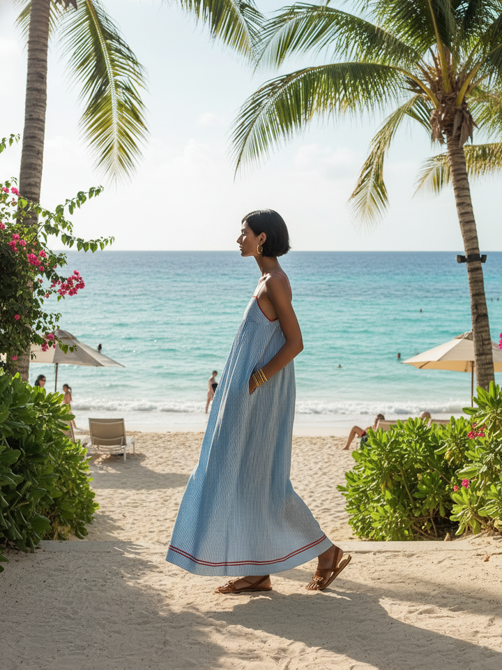 Navando | Sleeveless Striped Casual Maxi Dress