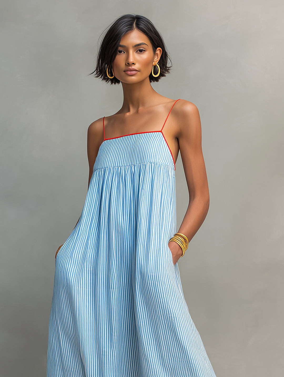 Navando | Sleeveless Striped Casual Maxi Dress