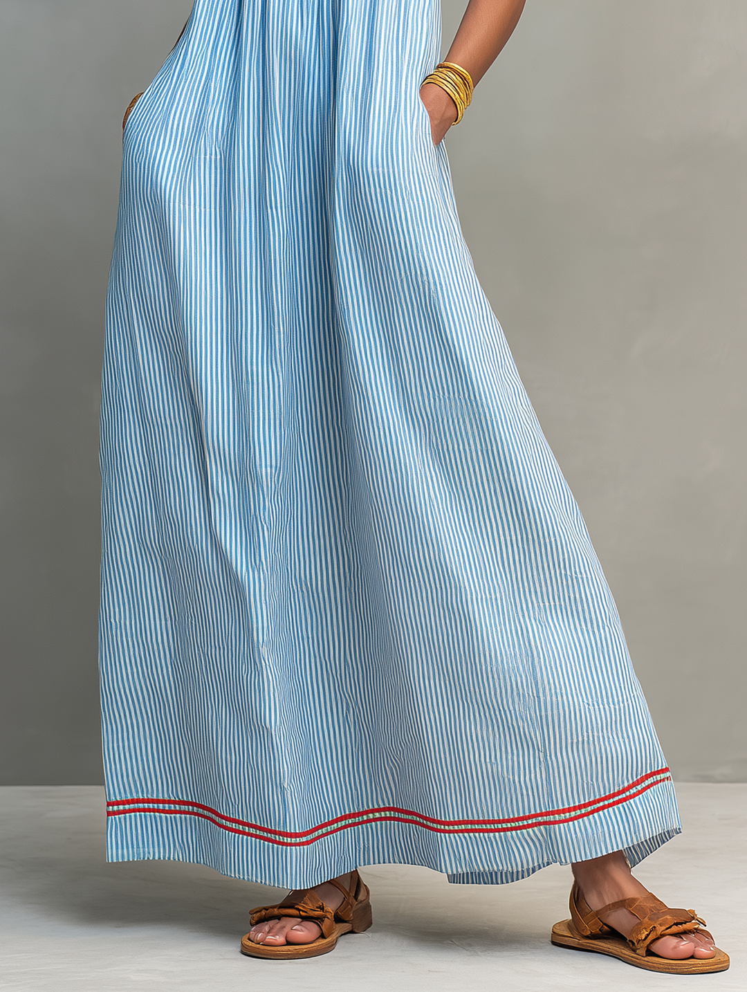 Navando | Sleeveless Striped Casual Maxi Dress