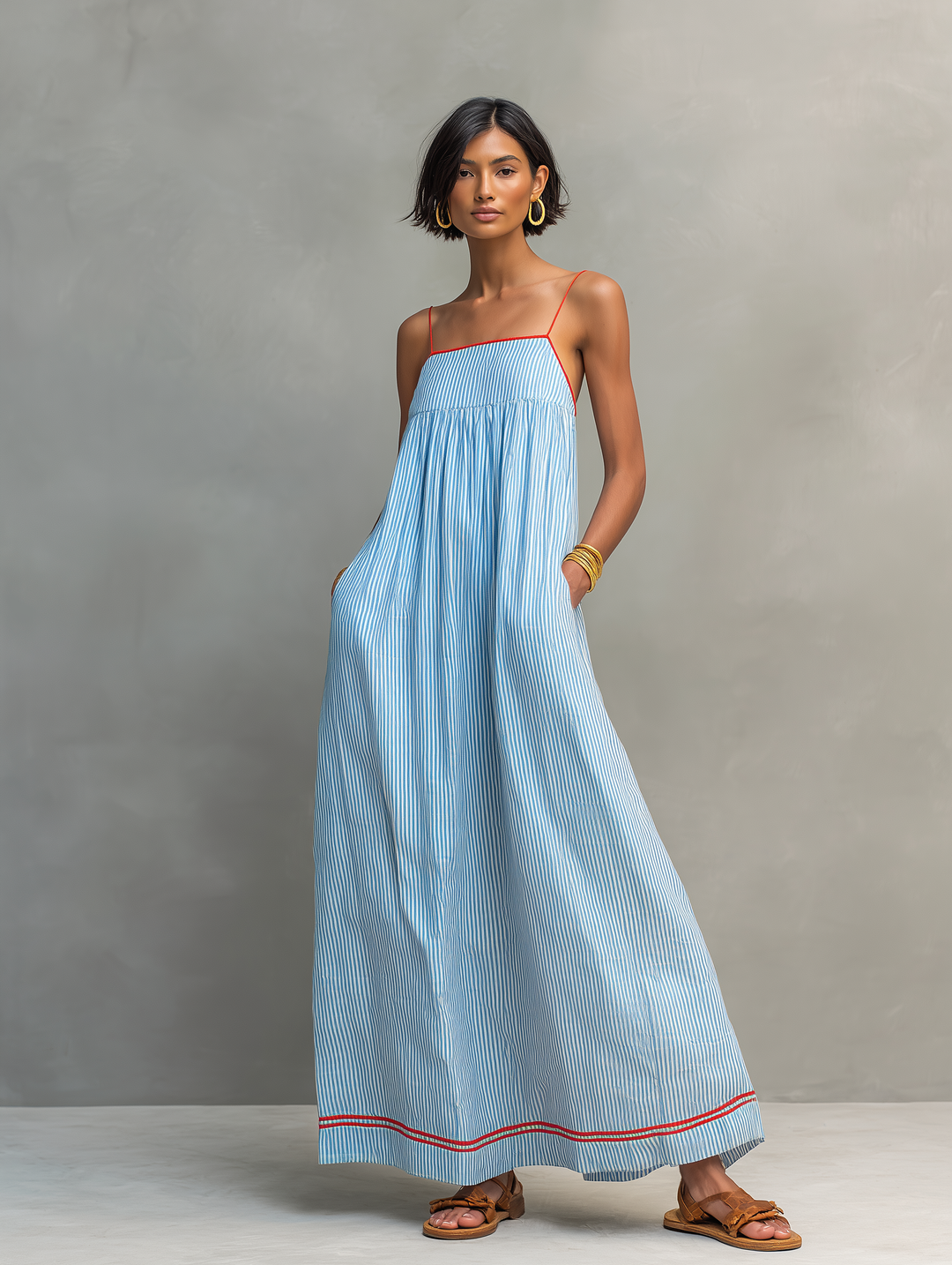 Navando | Sleeveless Striped Casual Maxi Dress