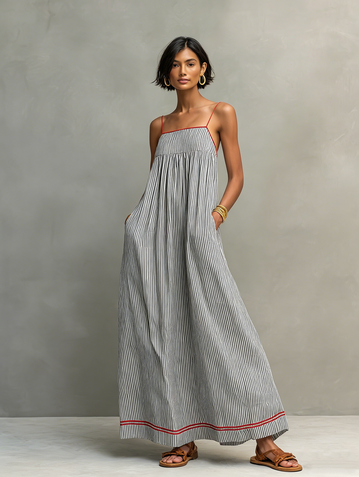 Navando | Sleeveless Striped Casual Maxi Dress