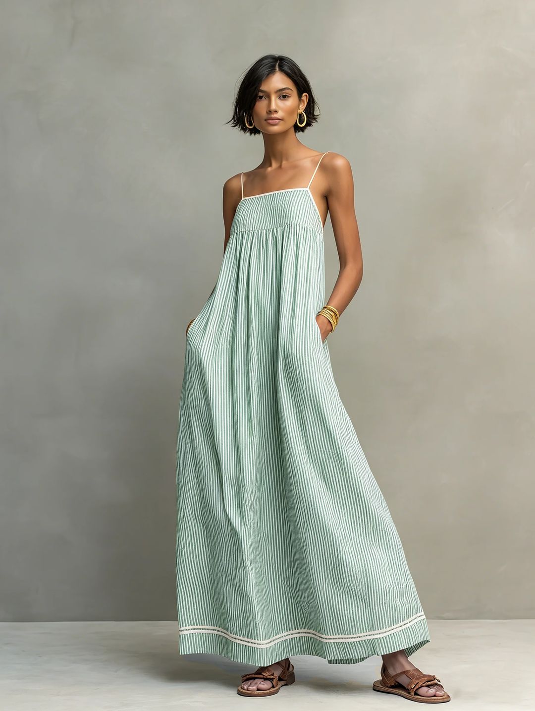 Navando | Sleeveless Striped Casual Maxi Dress