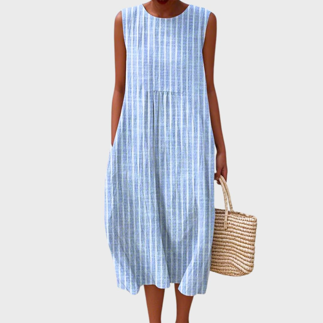 Grace | Women's Checked Linen Midi Dress