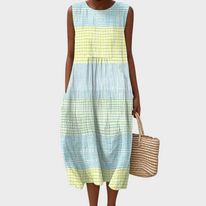 Grace | Women's Checked Linen Midi Dress
