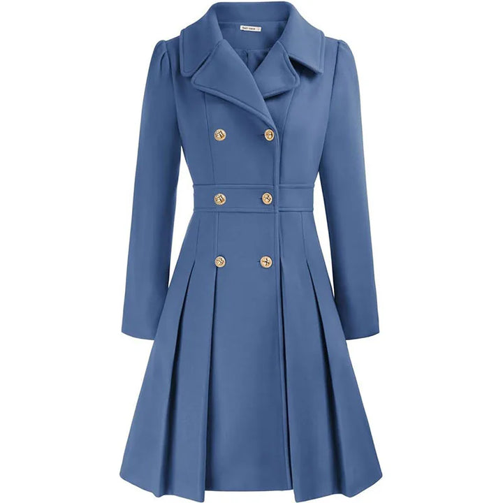 Alethea™ | Pleated Double-Breasted Fit-and-Flare Coat