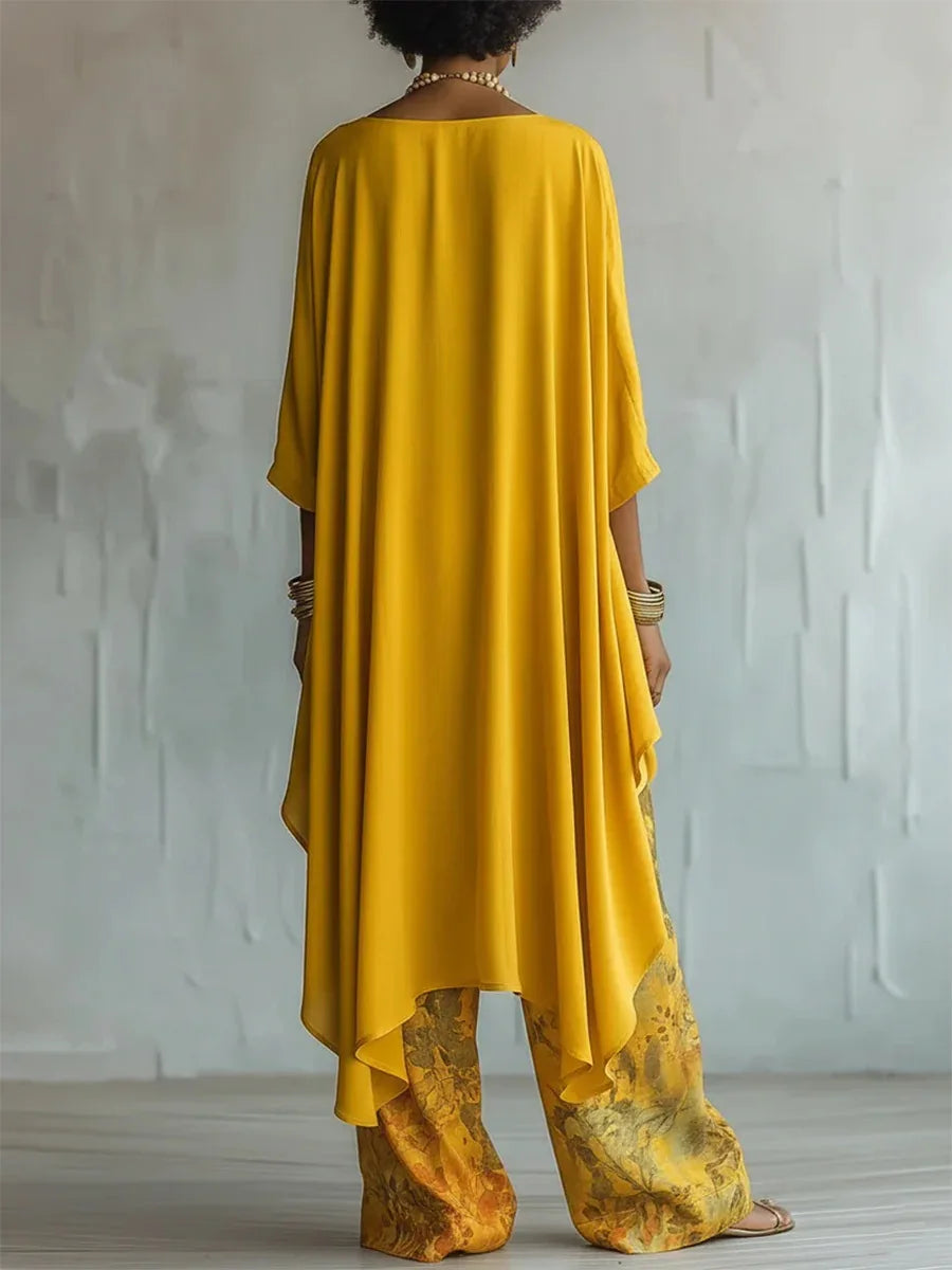 Amanda | Women's Printed Asymmetric Top & Wide-Leg Pants Set