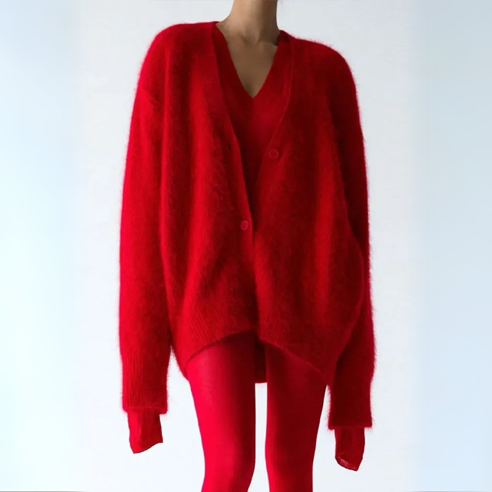 Fortunata™ | Fluffy V-neck button cardigan