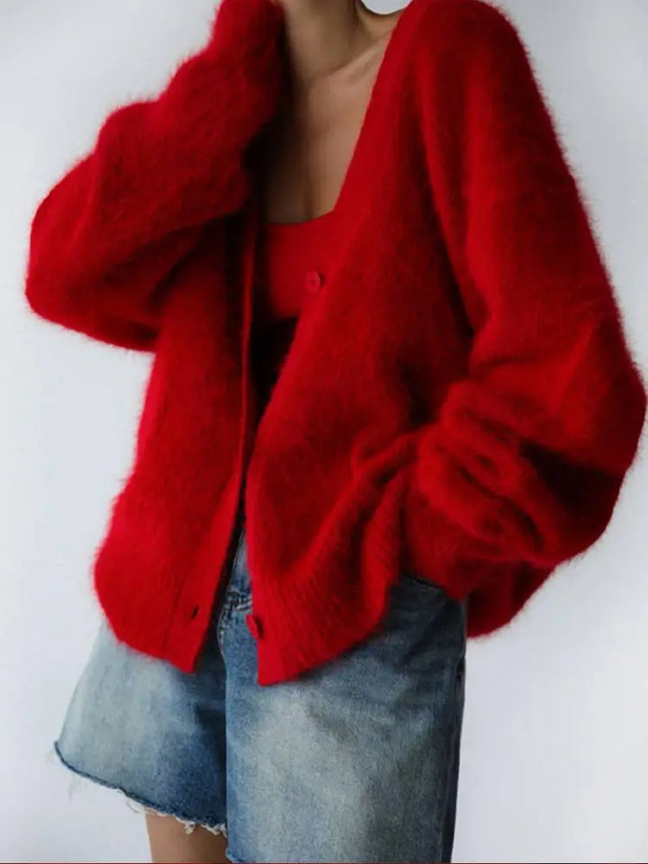 Fortunata™ | Fluffy V-neck button cardigan