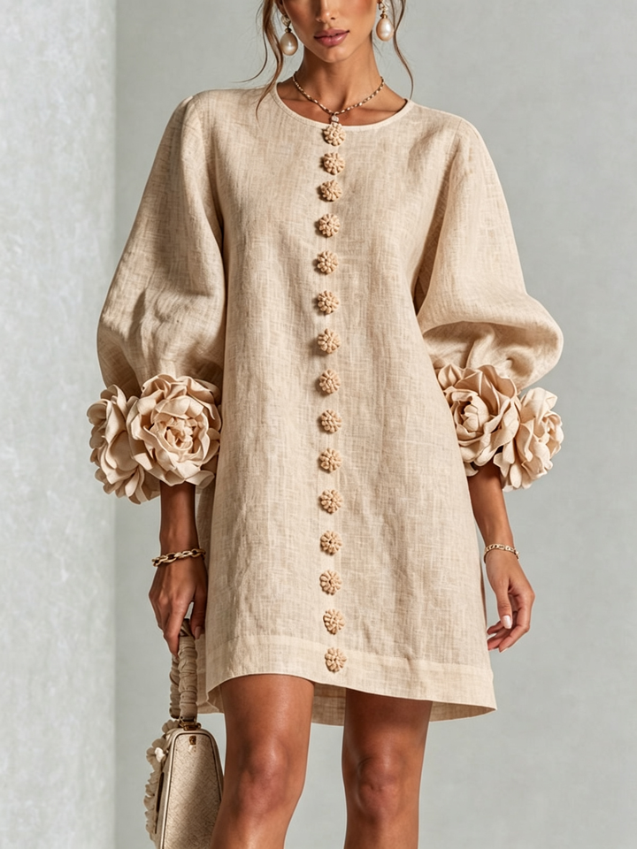 Amelia | White Mini Dress with Floral Buttons