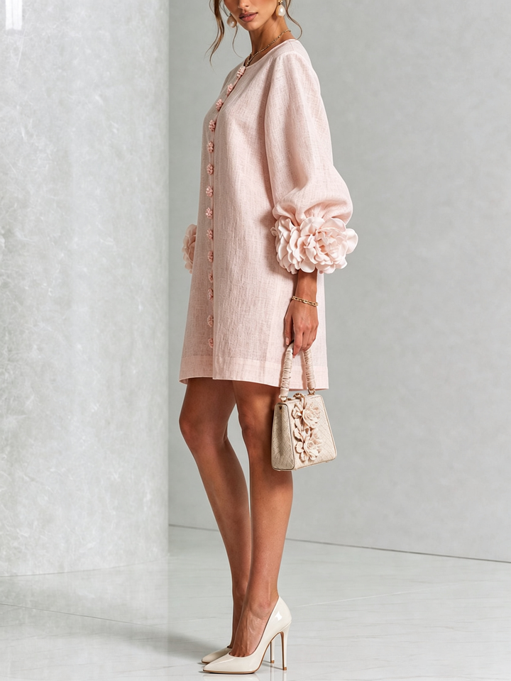 Amelia | White Mini Dress with Floral Buttons